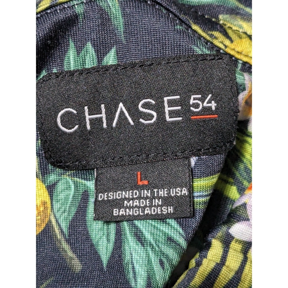 CHASE‎ 54 Men Large Cotton Stretch Green Floral Tropical Lemon Golf Polo - Picture 4 of 15